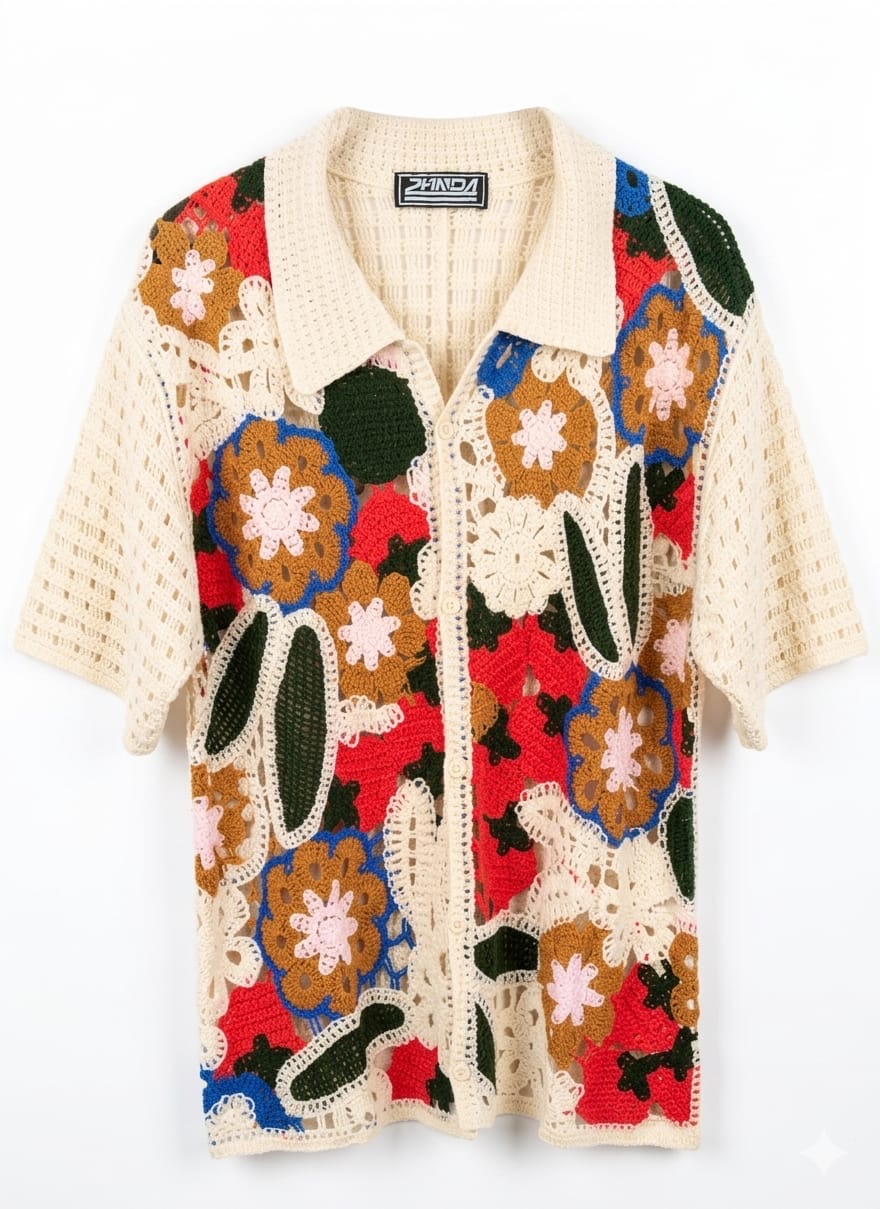 Floral Crochet Knit Shirt
