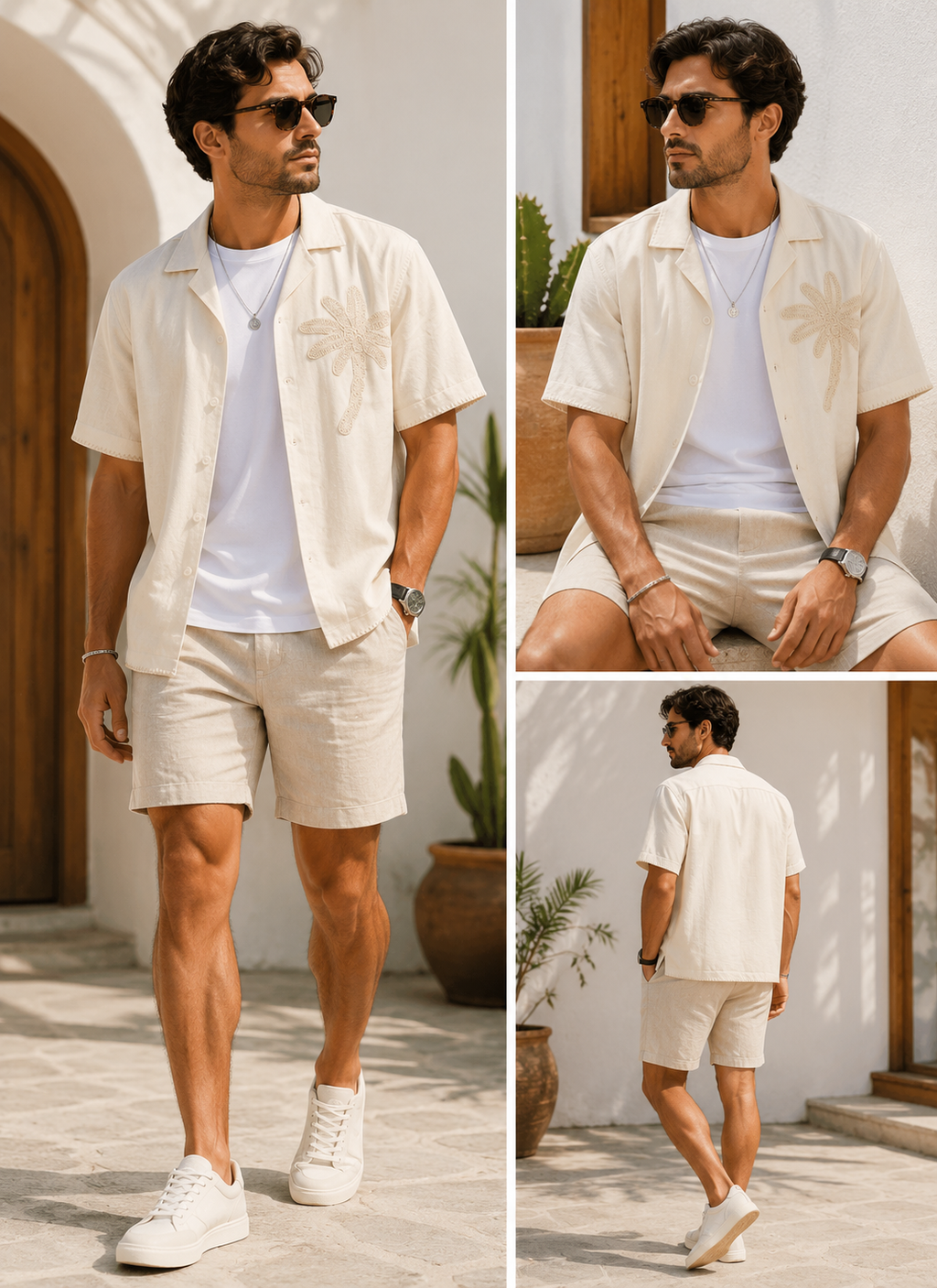 Men’s Palm Embroidered Resort Shirt – Summer Relaxed Fit