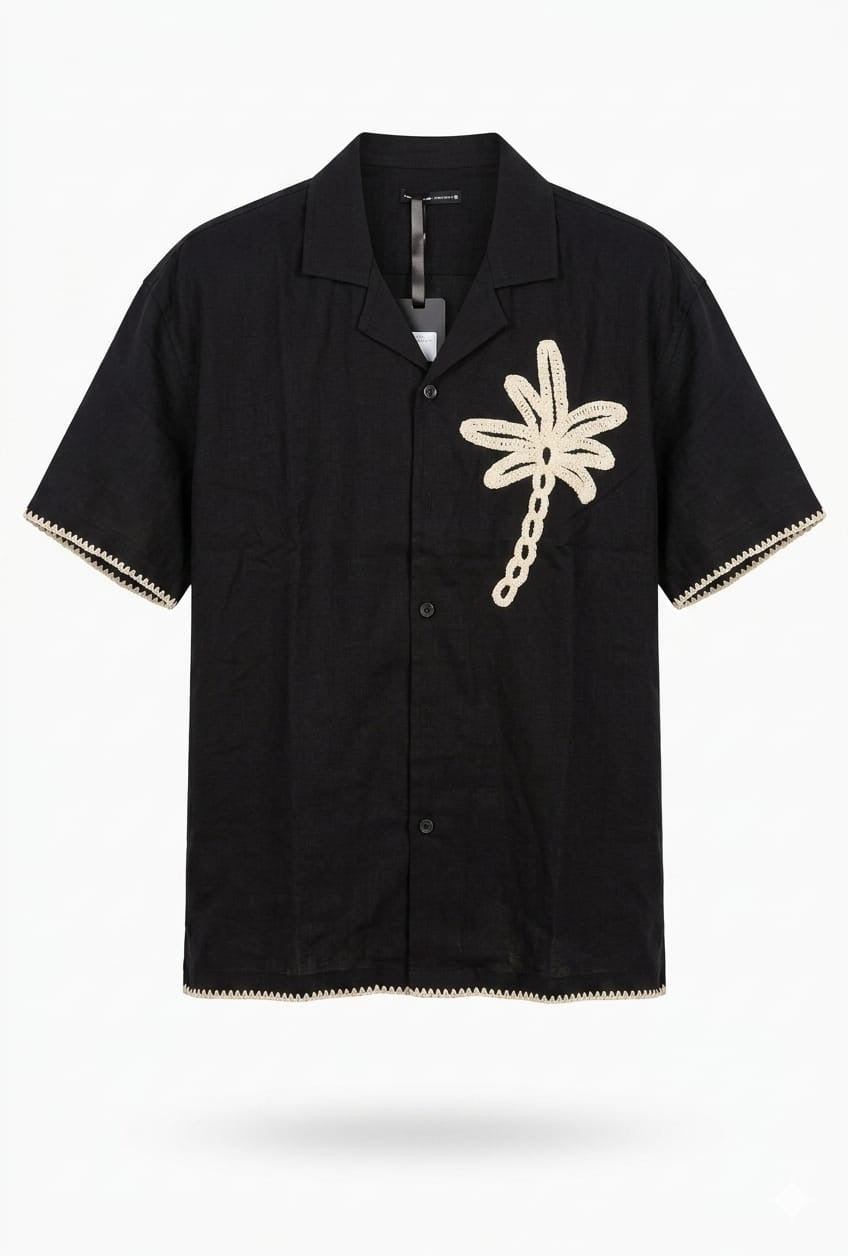 Men’s Palm Embroidered Resort Shirt – Summer Relaxed Fit
