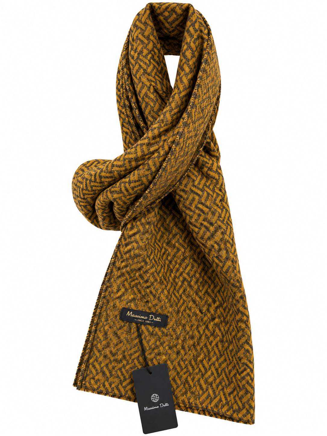 Mustard & Charcoal Geometric Pattern Scarf