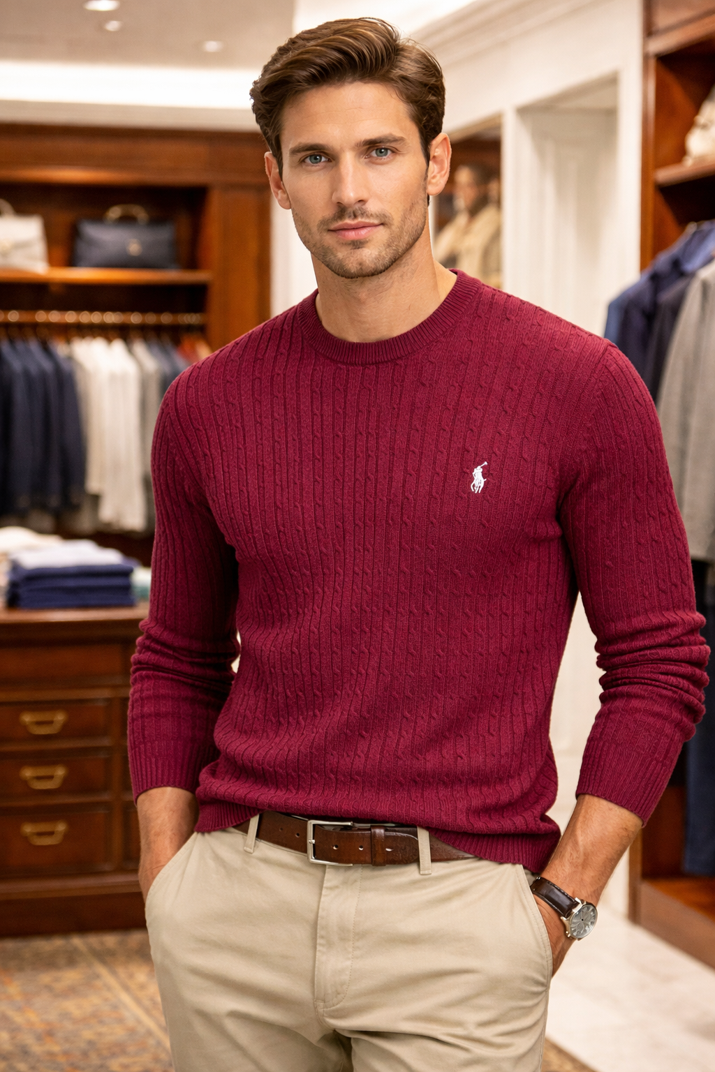Slim Fit Cable Knit Sweater