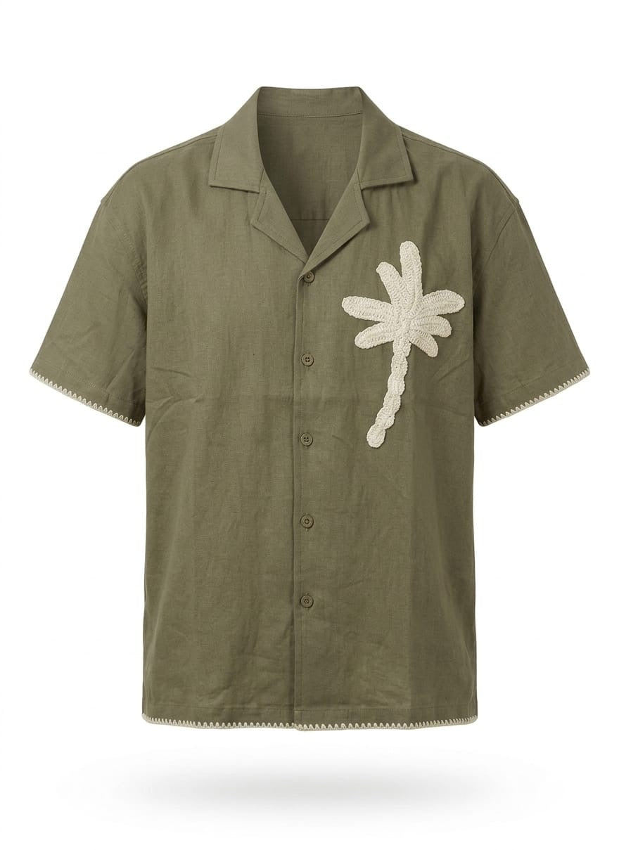 Men’s Palm Embroidered Resort Shirt – Summer Relaxed Fit
