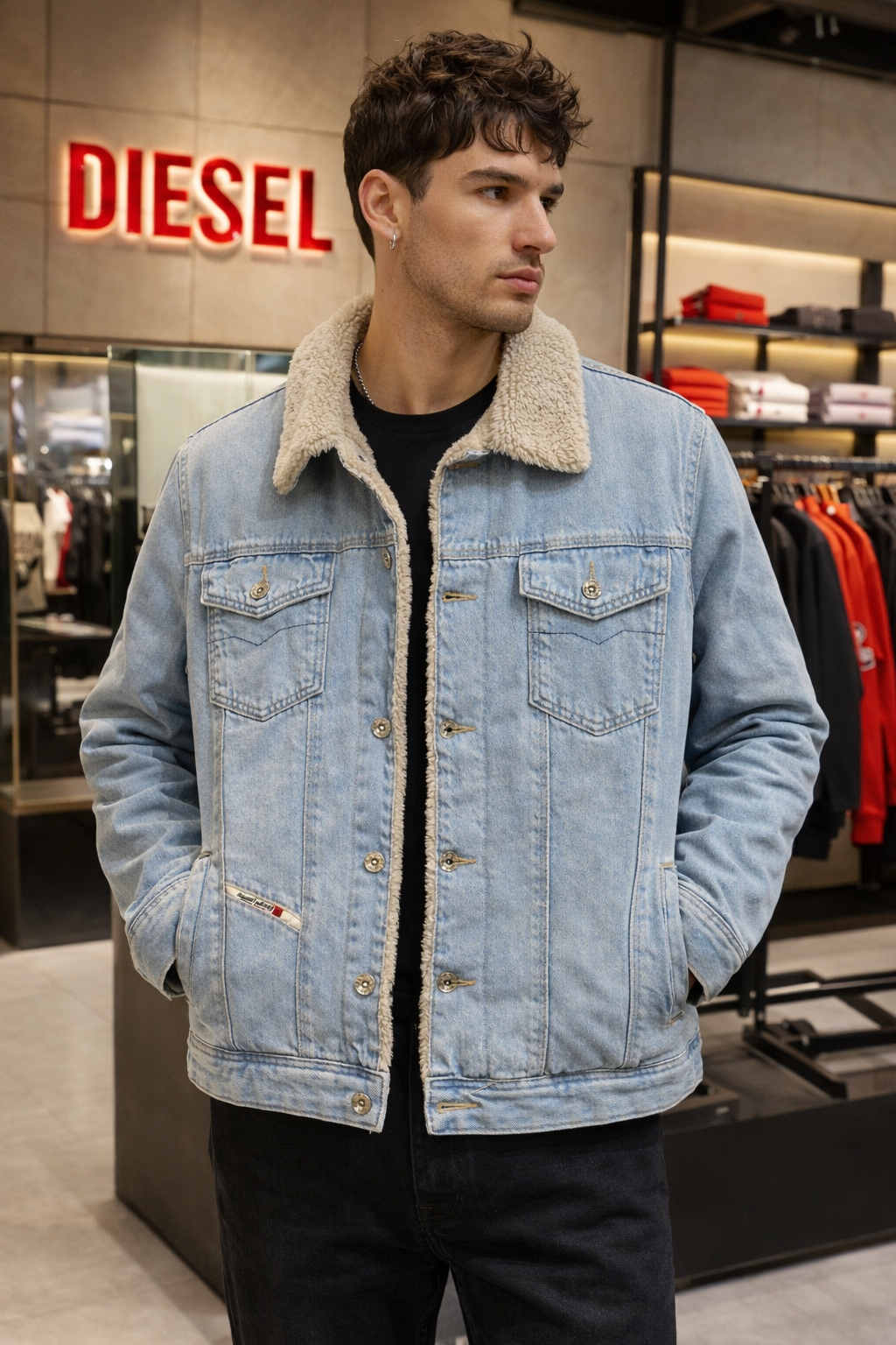 Men’s Sherpa-Lined Denim Jacket