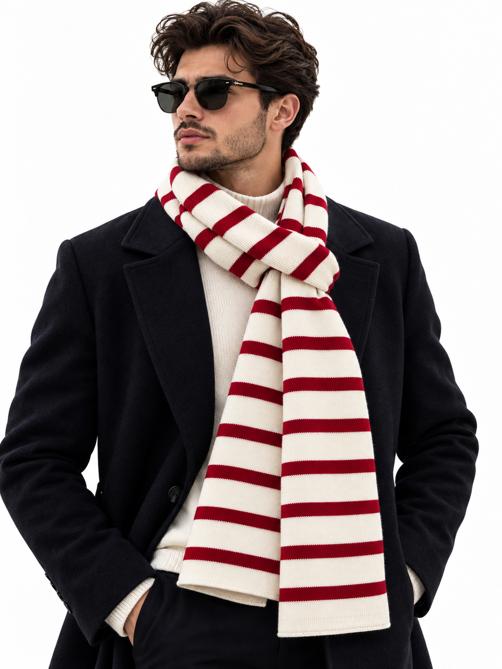 Red & Cream Striped Knitted Scarf