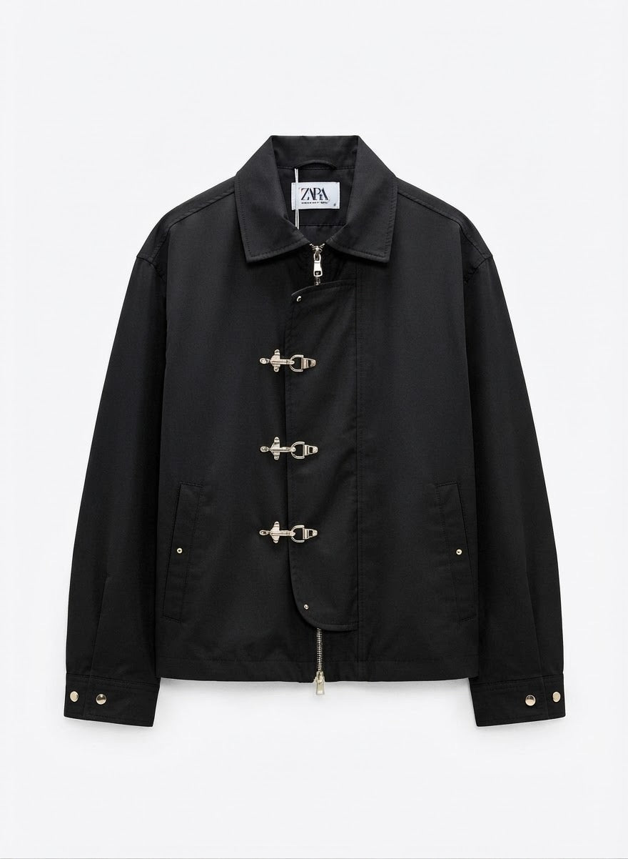 Men's Modern Utility Jacket with Metal Buckle Closures