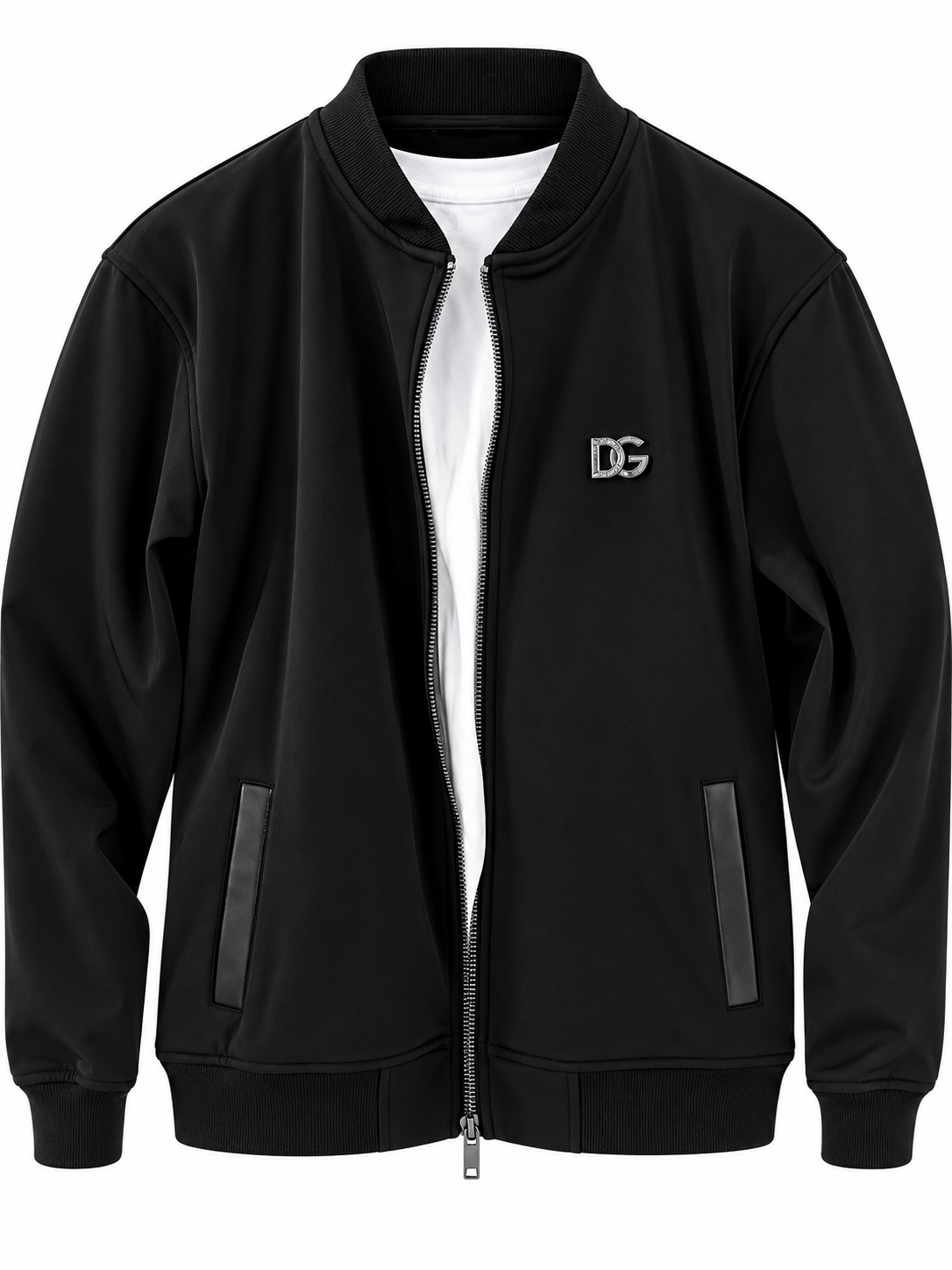 Black Contrast-Trim Bomber Jacket