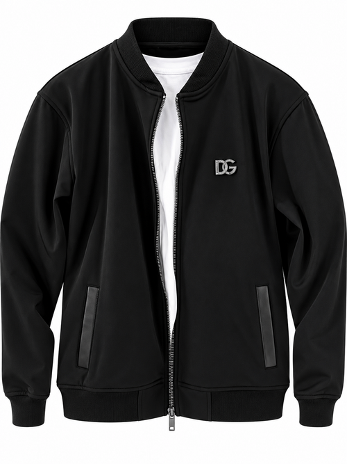 Black Contrast-Trim Bomber Jacket