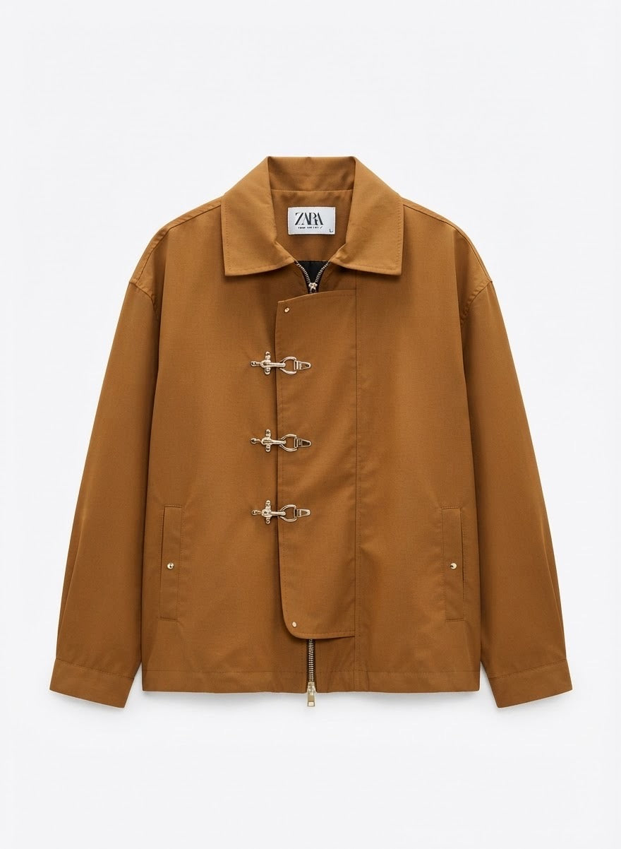 Men's Modern Utility Jacket with Metal Buckle Closures