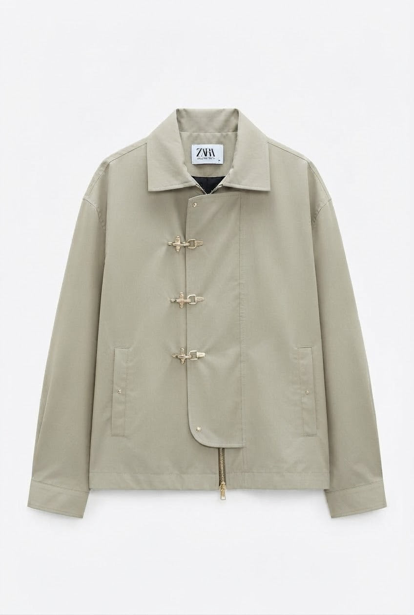Men's Modern Utility Jacket with Metal Buckle Closures
