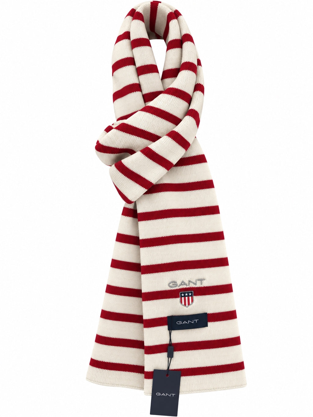 Red & Cream Striped Knitted Scarf