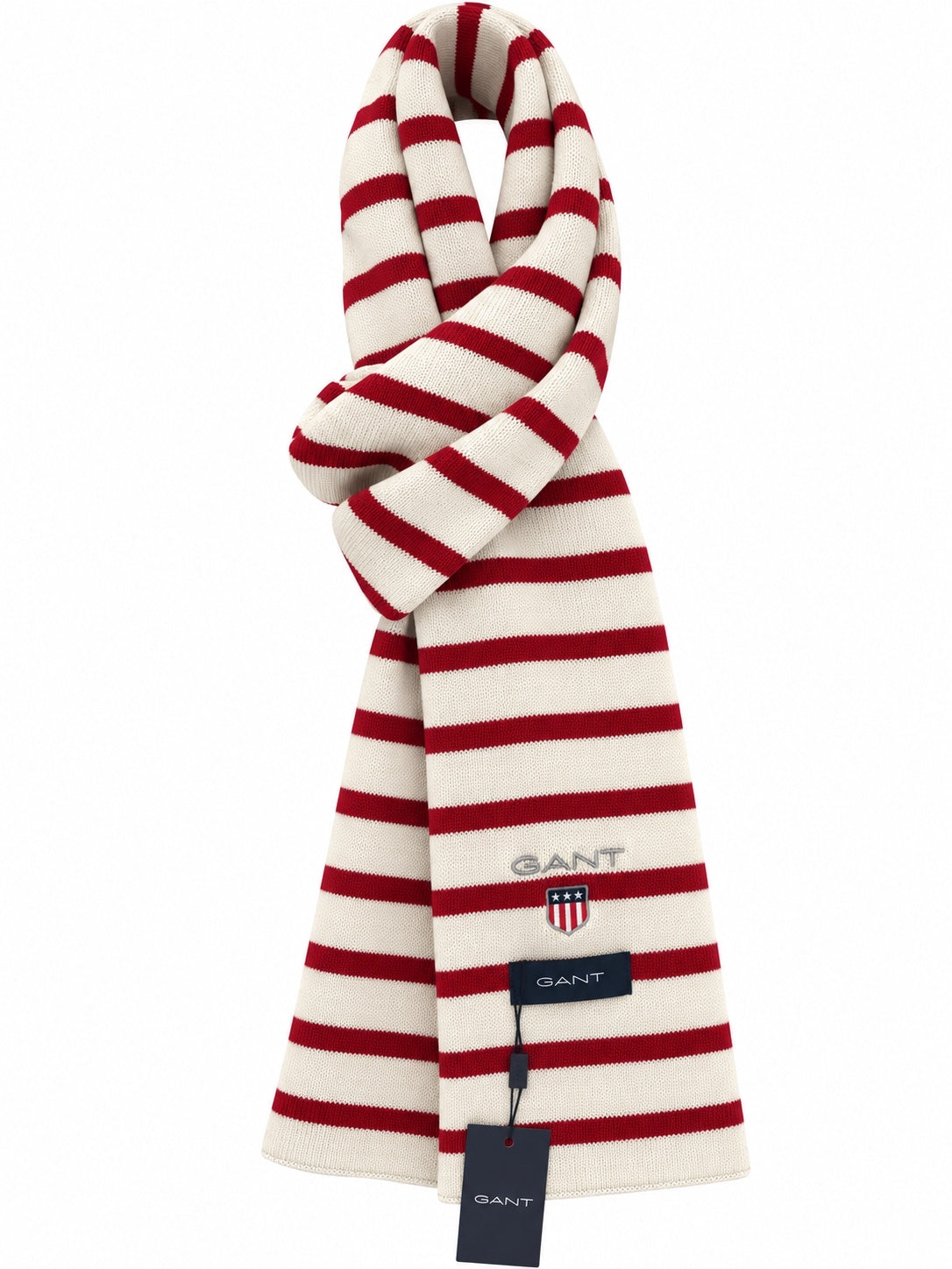 Red & Cream Striped Knitted Scarf