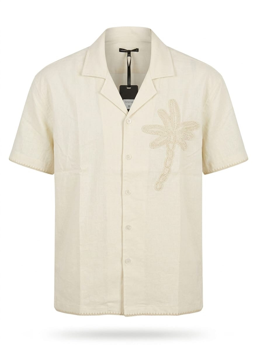 Men’s Palm Embroidered Resort Shirt – Summer Relaxed Fit