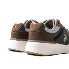 Stylish athletic sneakers with a modern design that blends natural tones and premium materials.