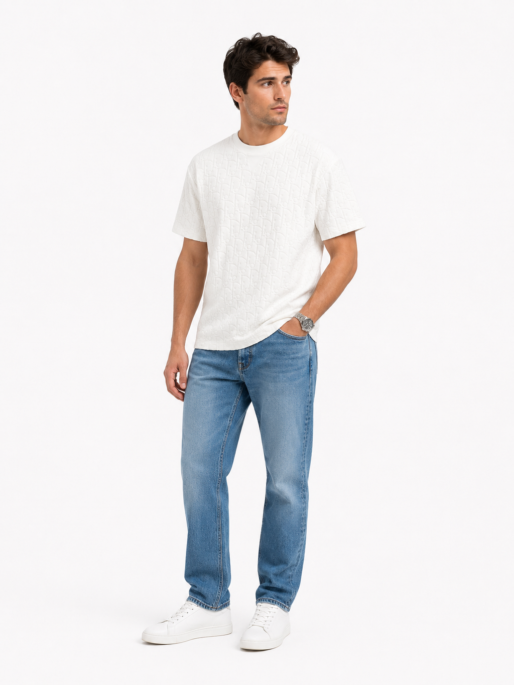 Men’s Premium Monogram Textured T-Shirt – Luxury Edition