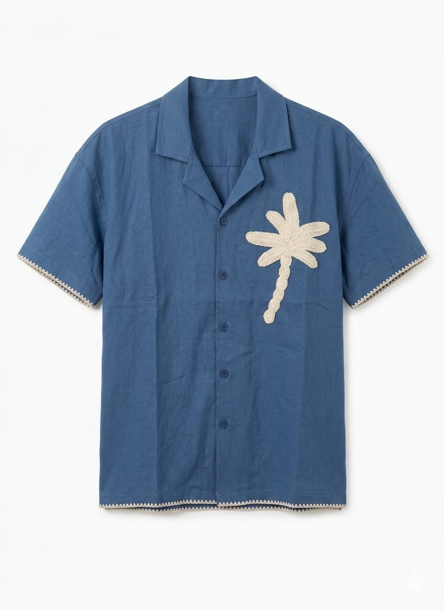 Men’s Palm Embroidered Resort Shirt – Summer Relaxed Fit