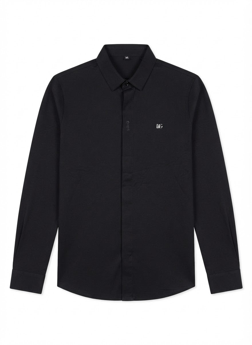 Men’s Premium Long-Sleeve Shirt – Modern Covered Button Placket Design