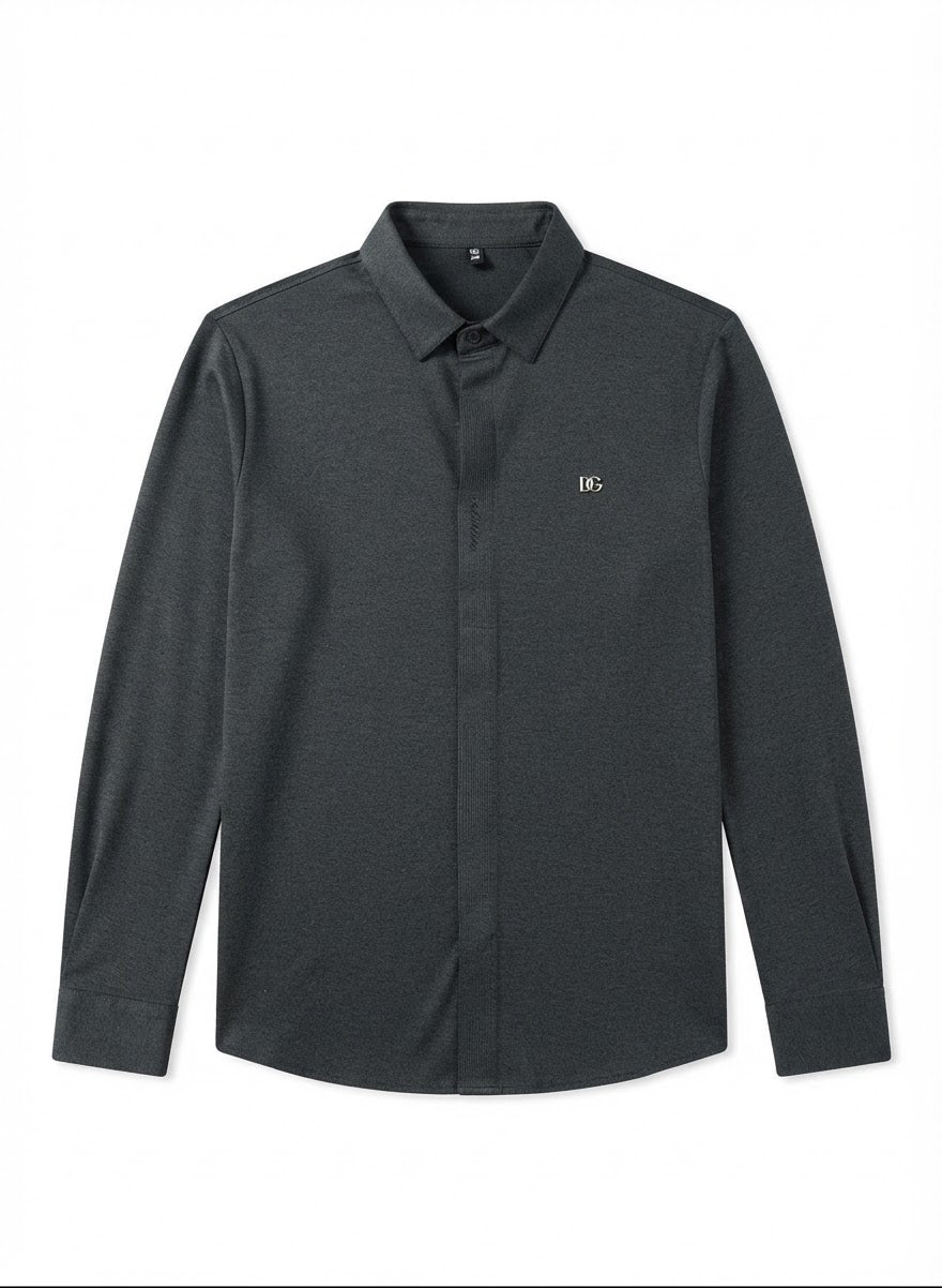 Men’s Premium Long-Sleeve Shirt – Modern Covered Button Placket Design