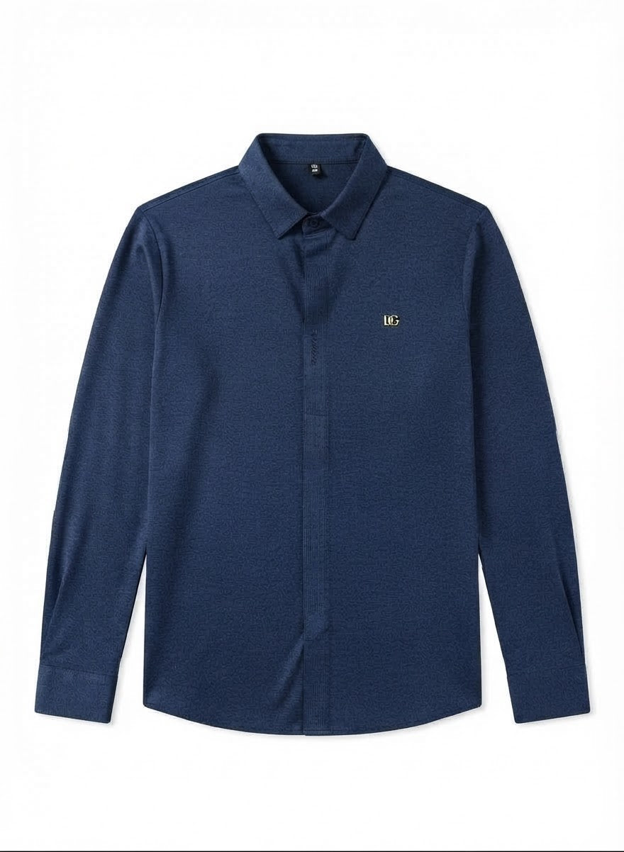 Men’s Premium Long-Sleeve Shirt – Modern Covered Button Placket Design