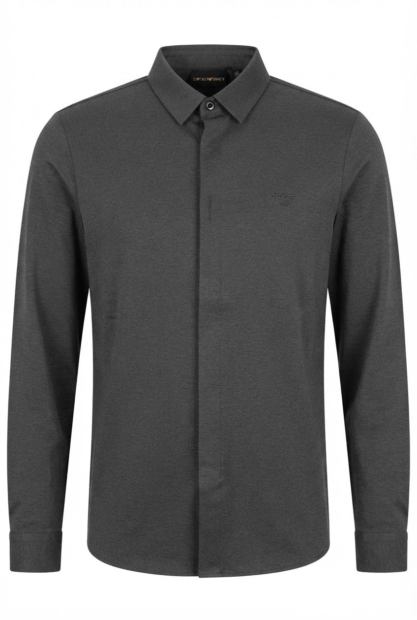 Men’s Premium Long-Sleeve Shirt – Modern Covered Button Placket Design
