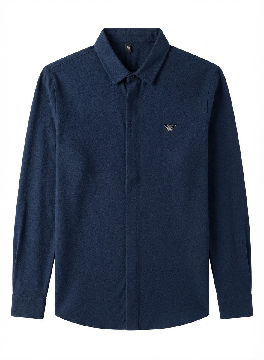Men’s Premium Long-Sleeve Shirt – Modern Covered Button Placket Design