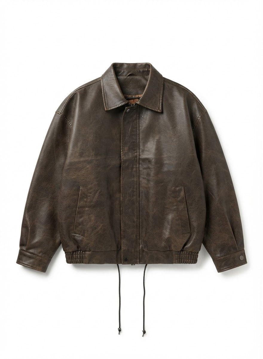 Men’s Oversized Jacket with Adjustable Drawstring Hem – Leather & Suede Options