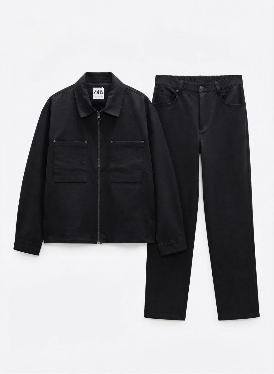 Men’s Two-Piece Utility Casual Set – Zip Jacket & Straight Pants