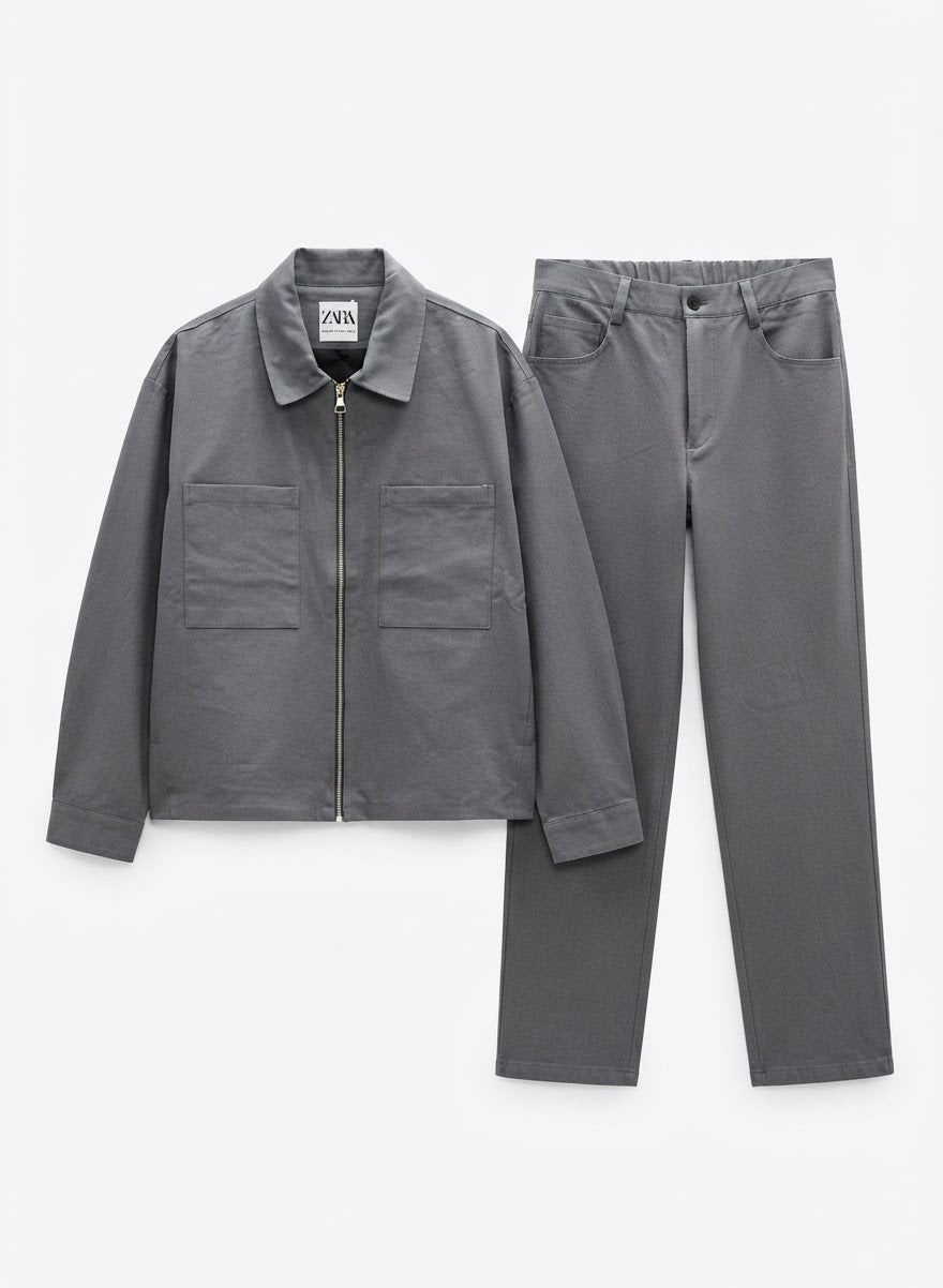 Men’s Two-Piece Utility Casual Set – Zip Jacket & Straight Pants