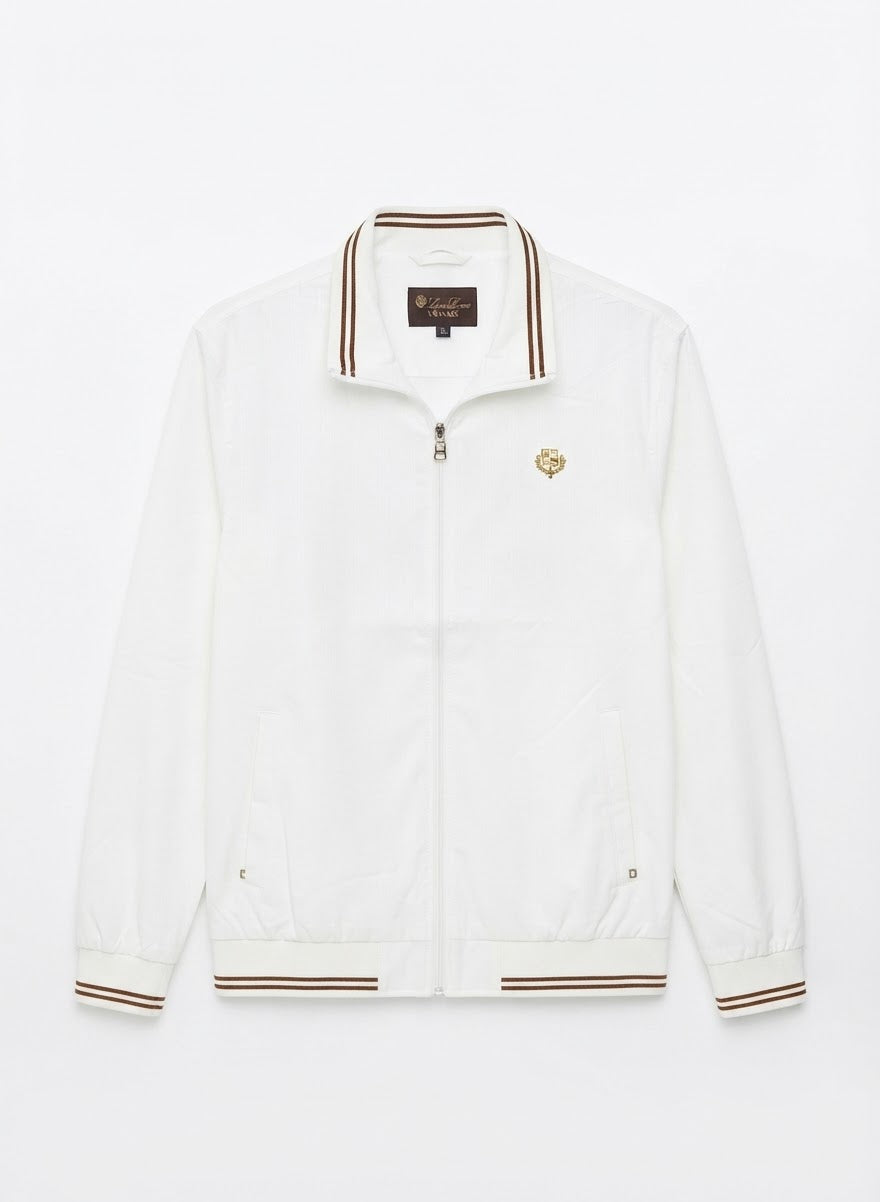 Men’s Premium Zip-Up Track Jacket with Crest Embroidery & Striped Trim