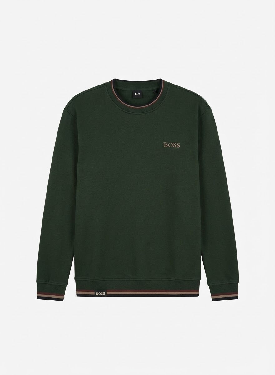 Men’s Premium Crewneck Sweatshirt with Striped Ribbed Trim