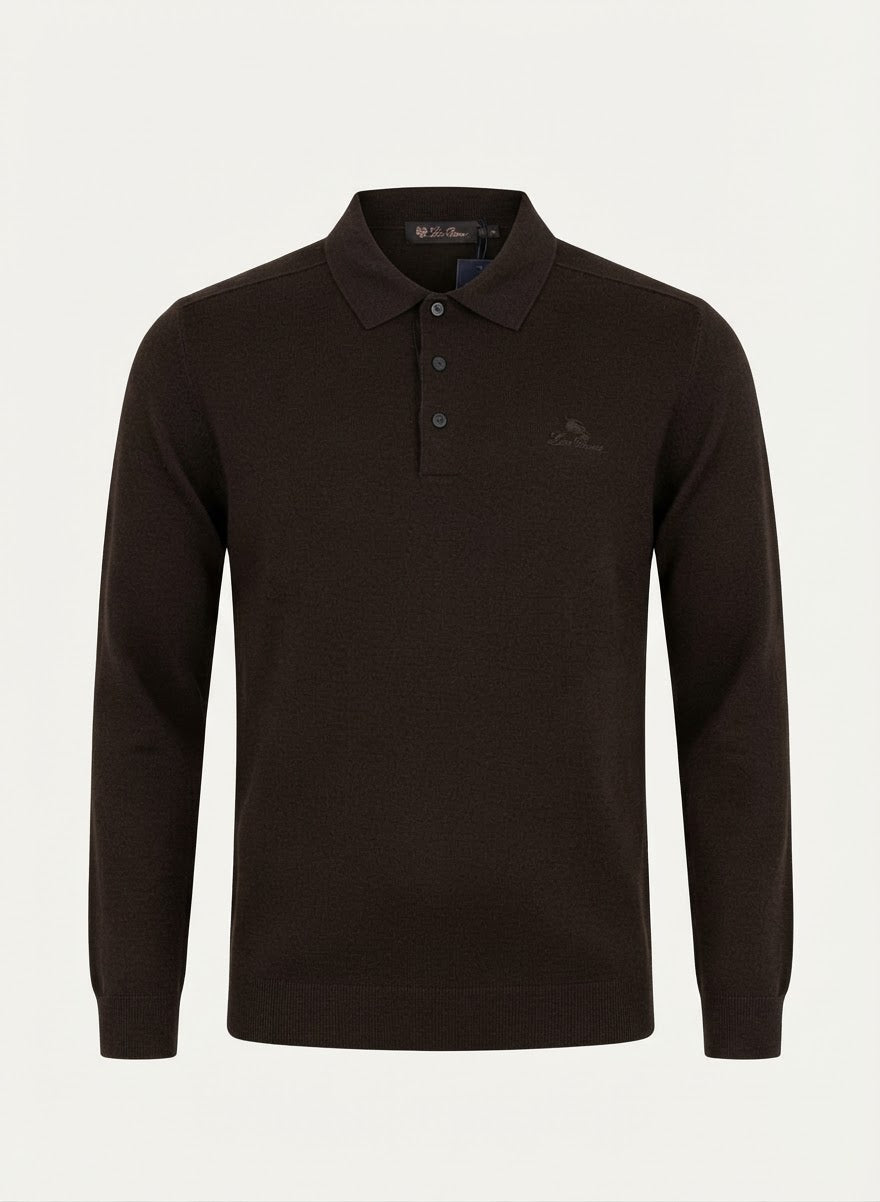 Men's Long-Sleeve Knit Polo Shirt
