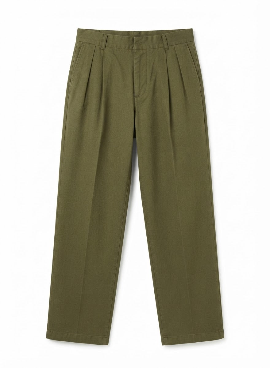 Relaxed Pleated Cotton Trousers