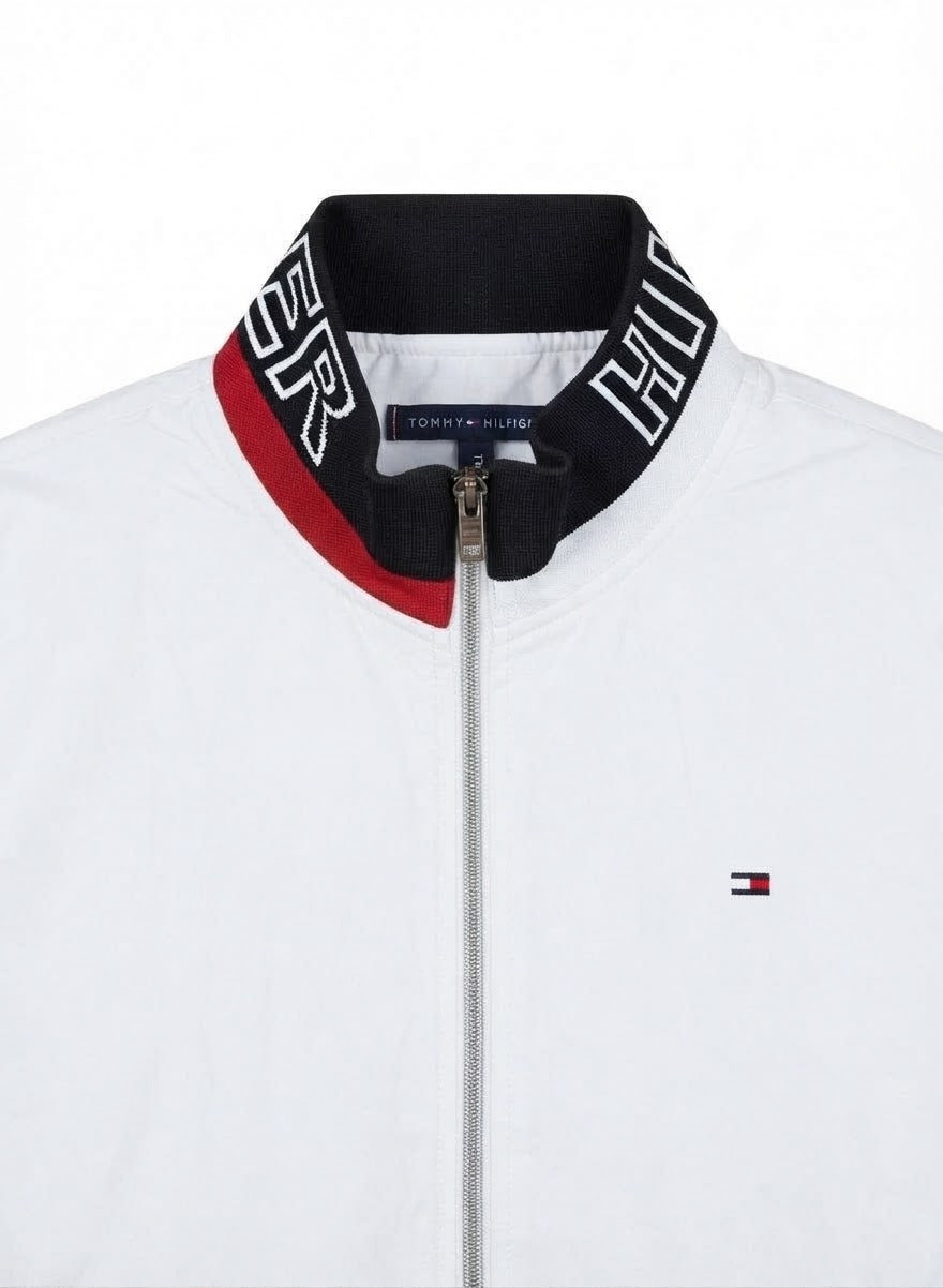 Men's Essential Lightweight Bomber Jacket with Tipped Trims (Black, Navy & White)