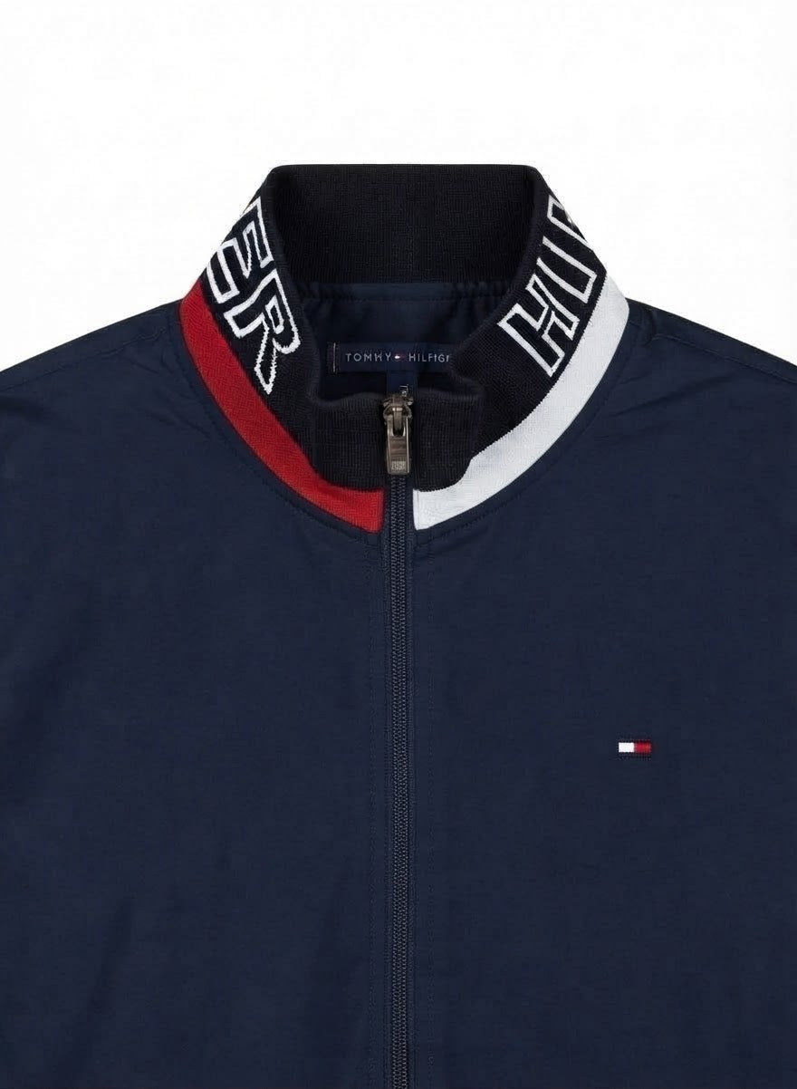 Men's Essential Lightweight Bomber Jacket with Tipped Trims (Black, Navy & White)