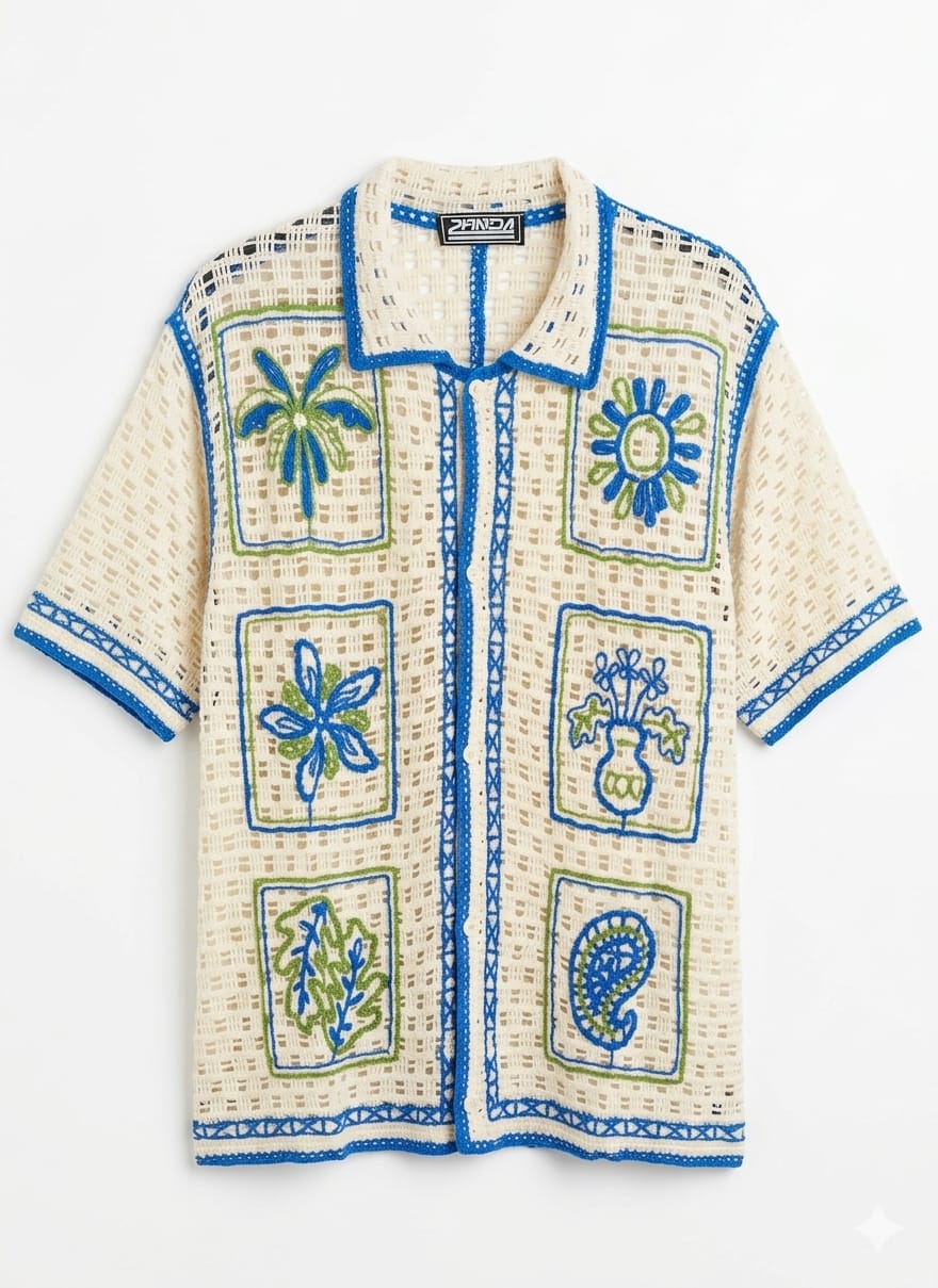 Men’s Crochet Knit Resort Shirt – Artistic Summer Edition