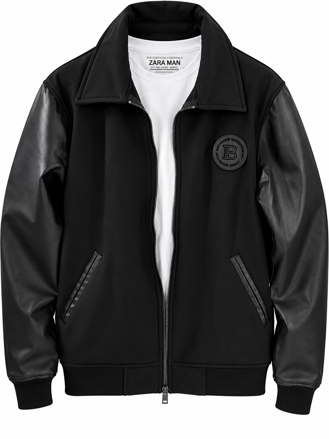 Black Wool-Blend Varsity Jacket