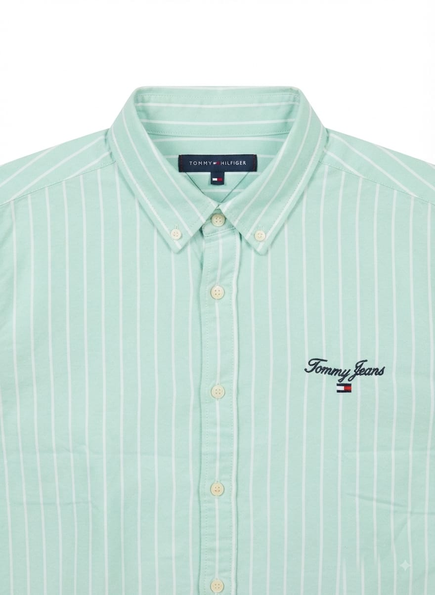 Tommy Jeans Striped Button-Down Shirt - Mint Green