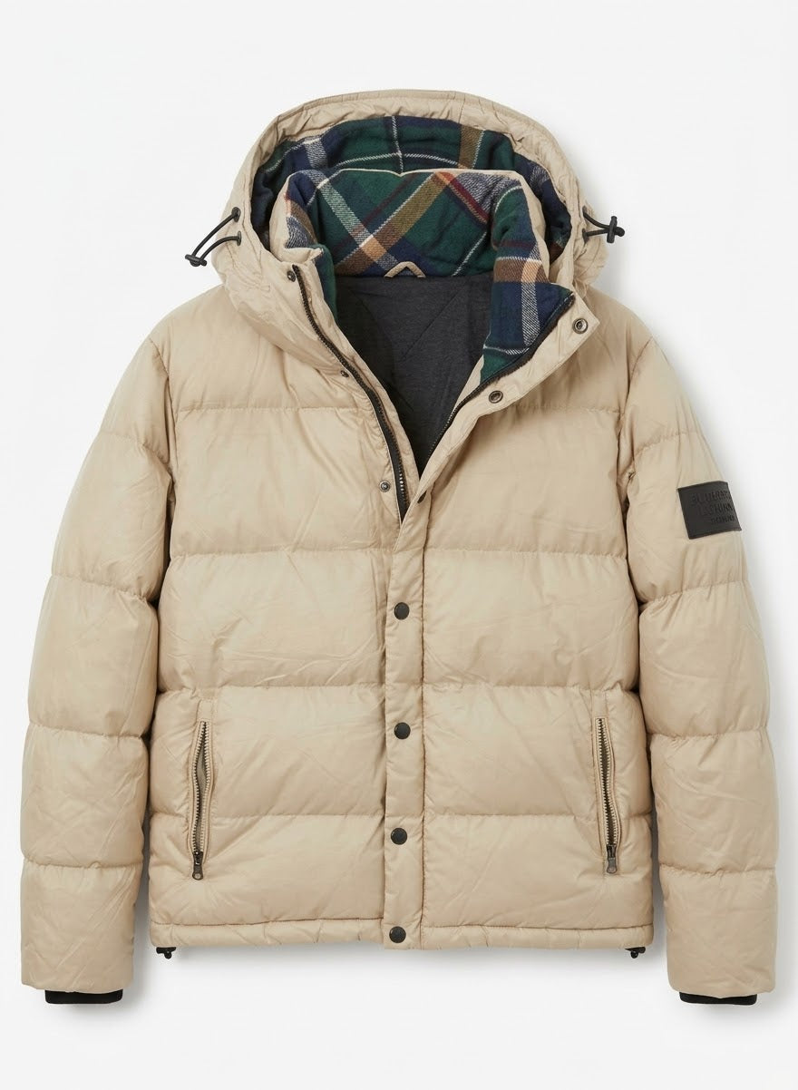 Beige Padded Hooded Winter Jacket