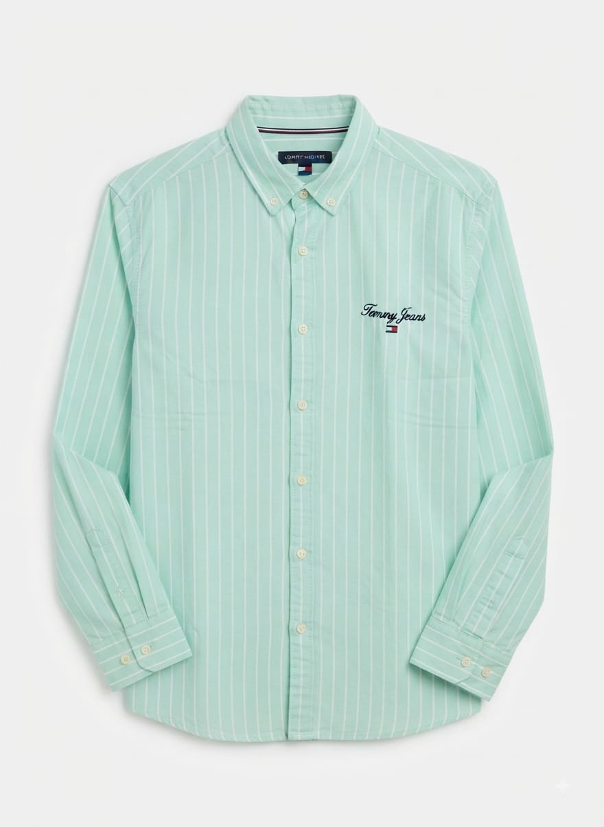 Tommy Jeans Striped Button-Down Shirt - Mint Green