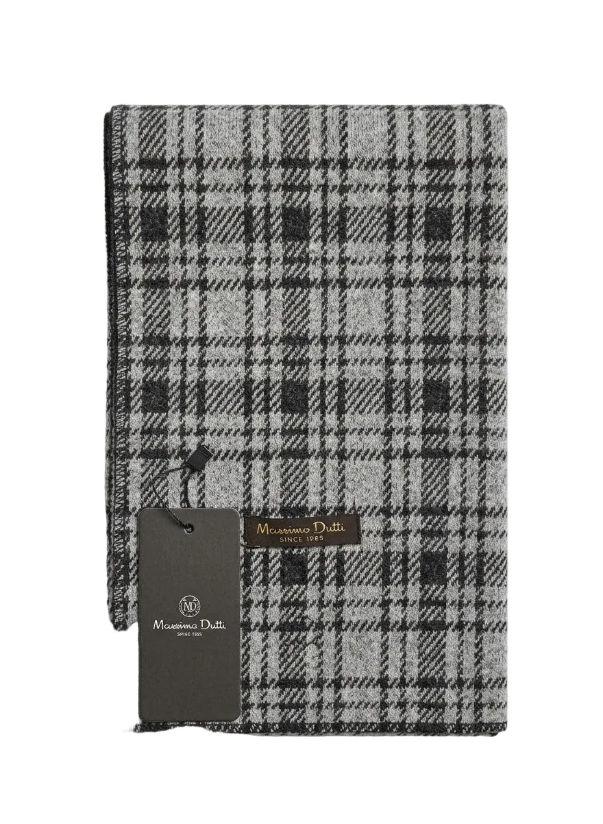 Men's Grey and Black Checkered Winter Scarf