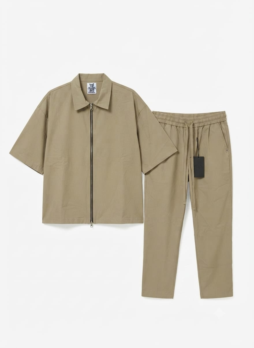 Casual Short-Sleeve Zip Set