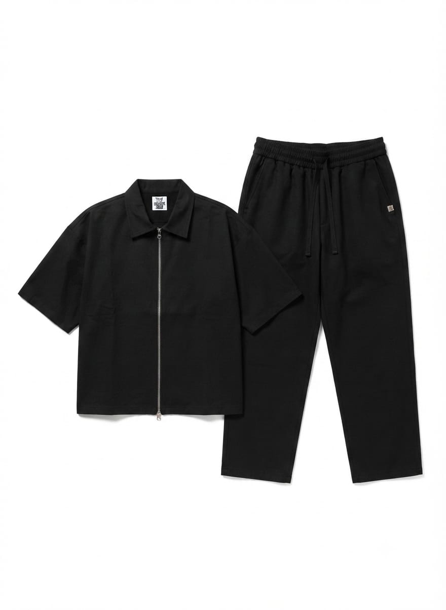 Casual Short-Sleeve Zip Set