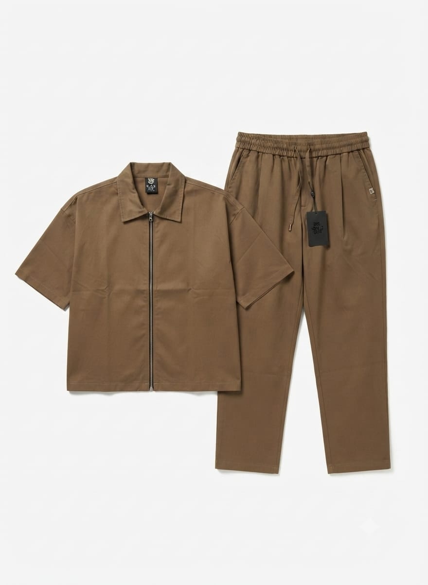 Casual Short-Sleeve Zip Set
